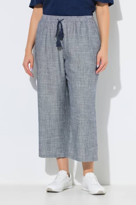 Jupe-culotte Rose en lin mélangé, fines rayures et jambe large