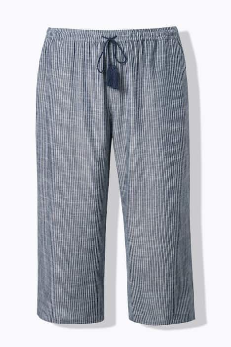 Jupe-culotte Rose en lin mélangé, fines rayures et jambe large