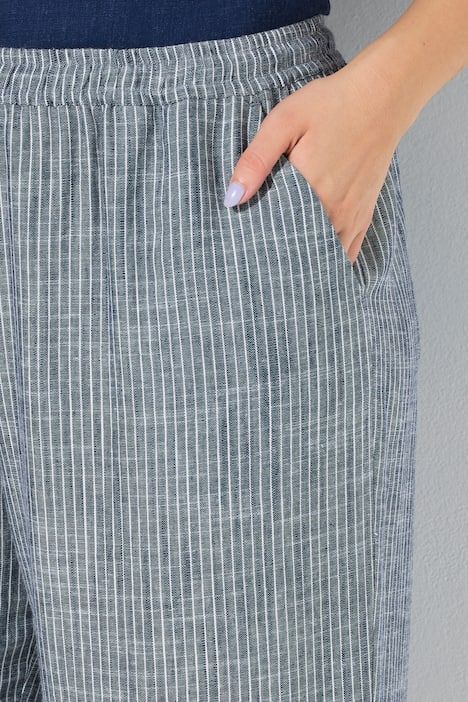 Jupe-culotte Rose en lin mélangé, fines rayures et jambe large