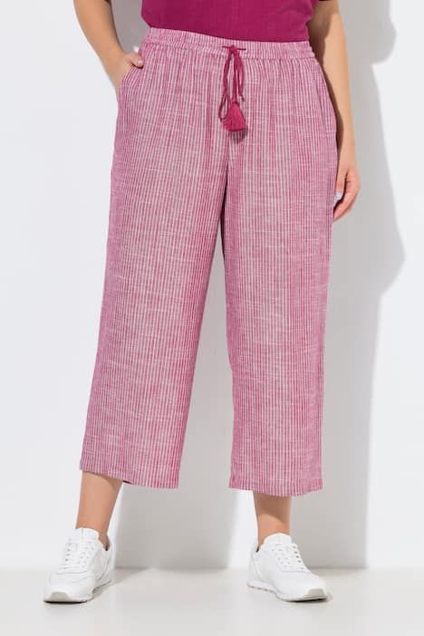 Jupe-culotte Rose en lin mélangé, fines rayures et jambe large