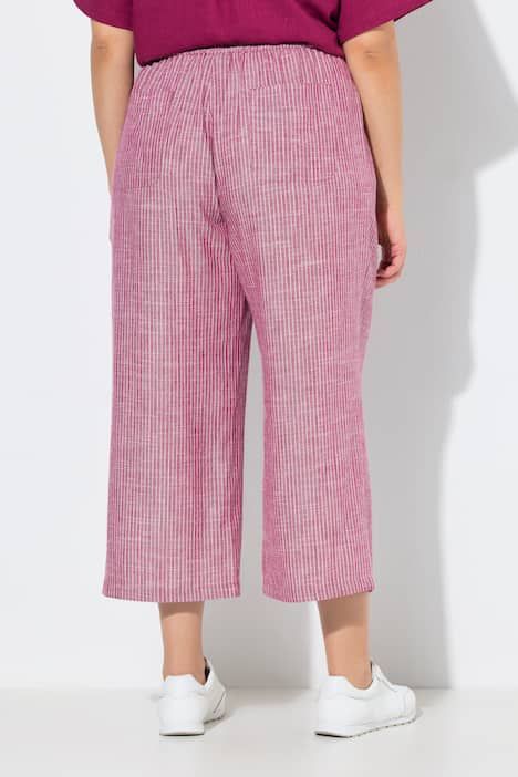 Jupe-culotte Rose en lin mélangé, fines rayures et jambe large