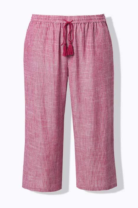 Jupe-culotte Rose en lin mélangé, fines rayures et jambe large