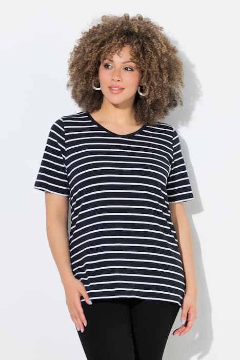 T-shirts en lot de 2, uni/rayures, décolleté en V et manches courtes