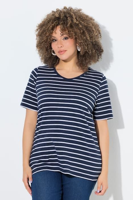 T-shirts en lot de 2, uni/rayures, décolleté en V et manches courtes