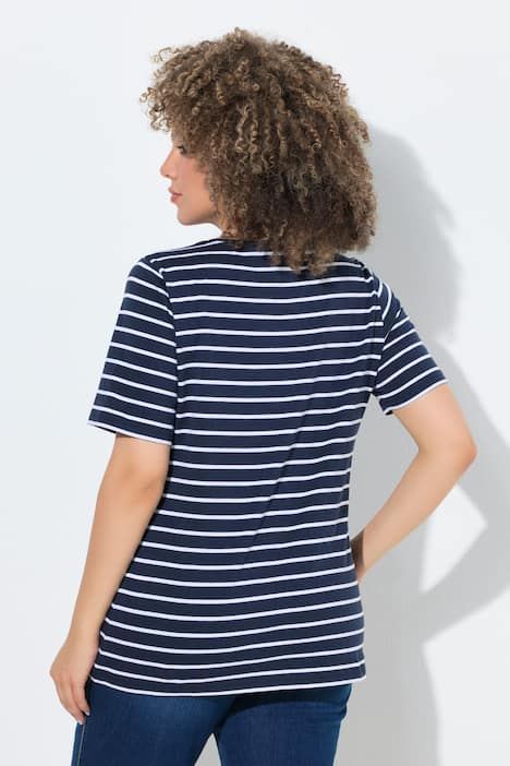 T-shirts en lot de 2, uni/rayures, décolleté en V et manches courtes