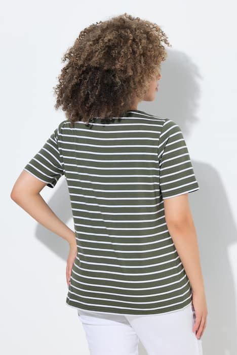 T-shirts en lot de 2, uni/rayures, décolleté en V et manches courtes