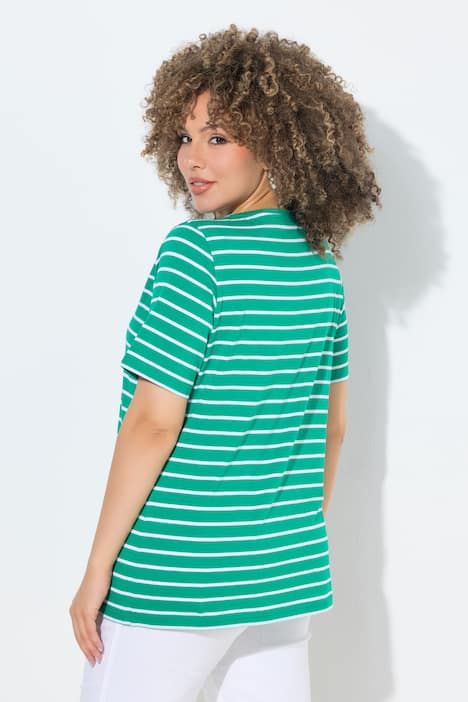 T-shirts en lot de 2, uni/rayures, décolleté en V et manches courtes