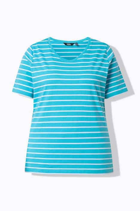 T-shirts en lot de 2, uni/rayures, décolleté en V et manches courtes