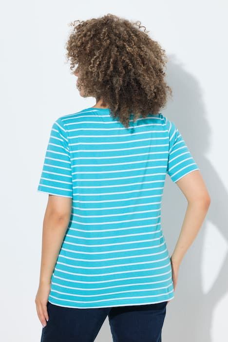 T-shirts en lot de 2, uni/rayures, décolleté en V et manches courtes