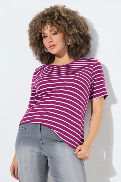 T-shirts en lot de 2, uni/rayures, décolleté en V et manches courtes