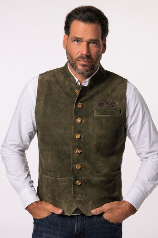 Gilet traditionnel JP 1880, en cuir suédé de chèvre, col Mao - jusqu'au 72