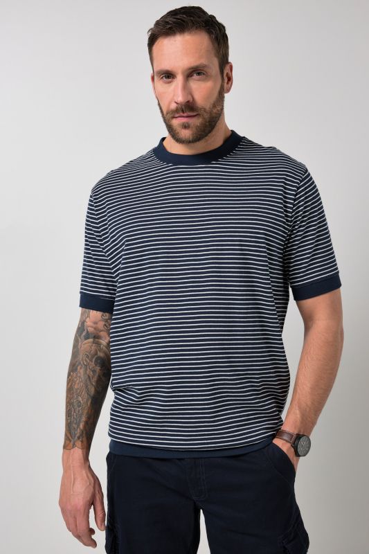 T-shirt JP 1880 à rayures. Manches courtes et coupe ventre confort - jusqu'au 8 XL