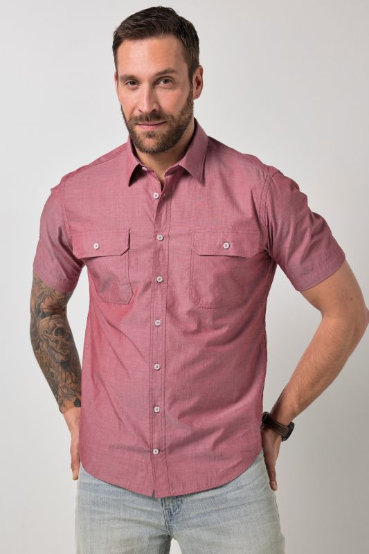 Chemise JP 1880 en chambray, manches courtes et col Kent, 2 poches, coupe Modern Fit - jusqu'au 8 XL