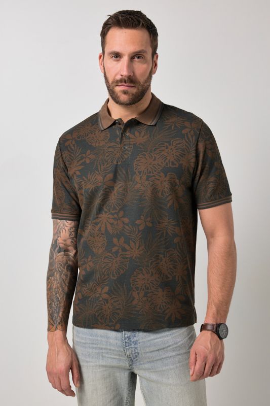 Polo JP 1880 à manches courtes, tissu piqué dans un imprimé all-over - jusqu'au 8 XL