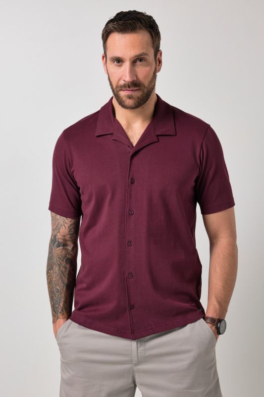 Chemise JP 1880 en jersey, manches courtes et col cubain, coupe Cuba-Fit - jusqu'au 8 XL