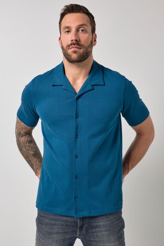 Chemise JP 1880 en jersey, manches courtes et col cubain, coupe Cuba-Fit - jusqu'au 8 XL