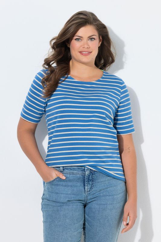 T shirt rayé à col rond et manches 1/2