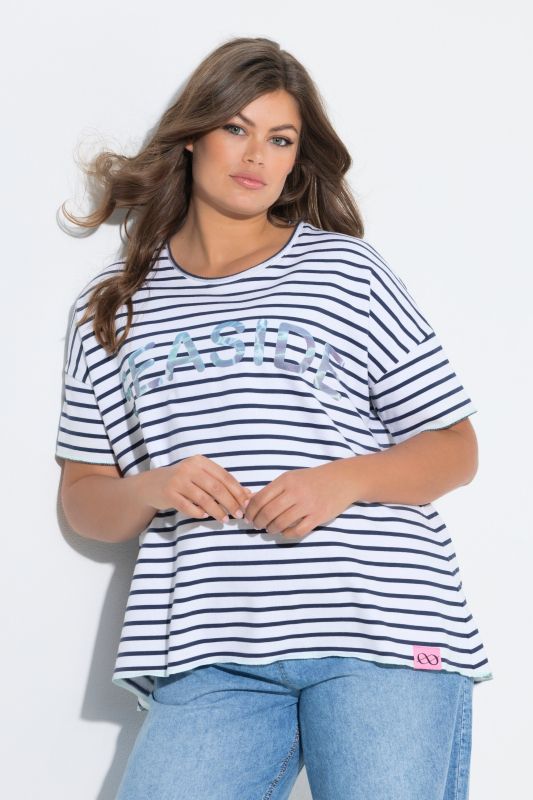 Sweat-shirt rayé, oversize, manches 1/2