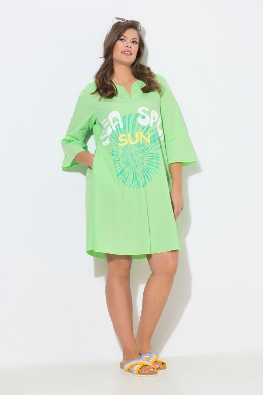 Robe tunique, manches 3/4, coupe en A, imprimé