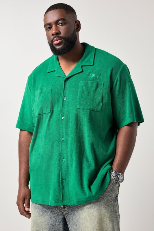 Chemise STHUGE à manches courtes et col cubain, tissu éponge, coupe « flottante » – jusqu'au 8 XL