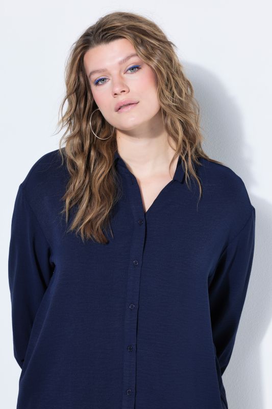 Chemise oversized en tissu crêpe, col de chemise et manches longues