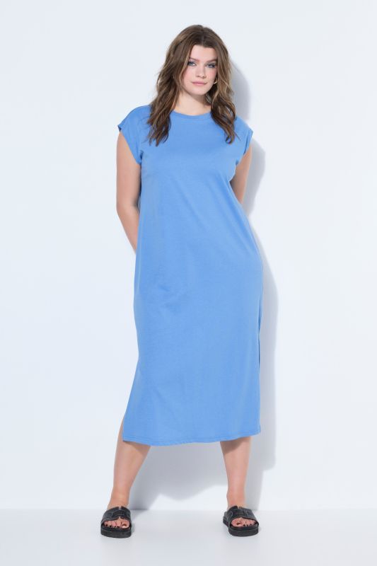 Robe midi en jersey oversized à encolure ronde et sans manches. Ouverture de type fente sur le côté