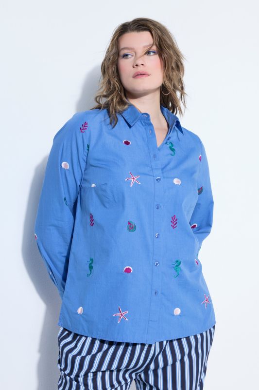 Chemisier coupe Boxy Shape, broderie mer
