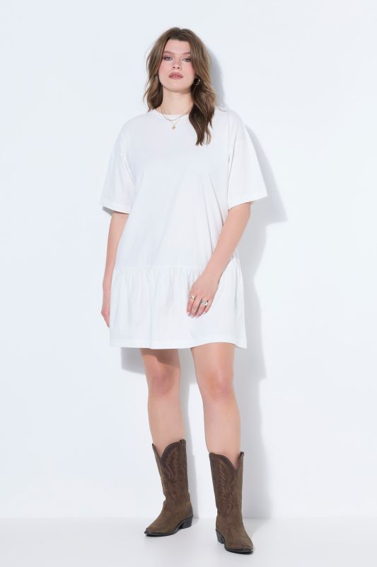 Robe en jersey avec volant, manches courtes et coupe évasée