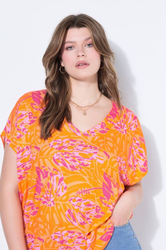 Blouse oversize, imprimé feuilles