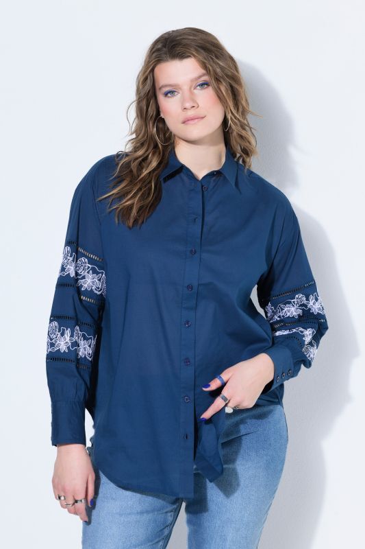 Chemisier rayé oversize, dentelle aux manches