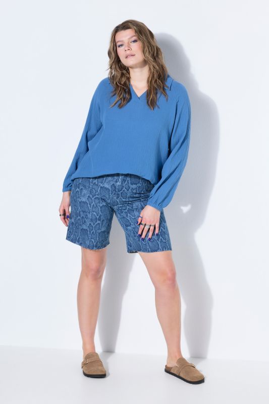 Short en jean, jambes larges, taille haute, motif serpent, 5 poches