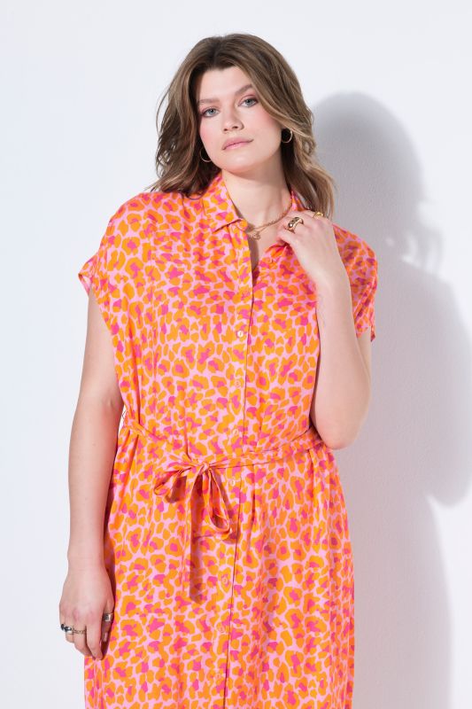 Robe midi oversize, imprimé léopard, ceinture à nouer