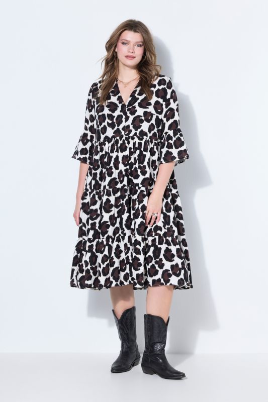 Robe longue évasée en mousseline léopard à volants