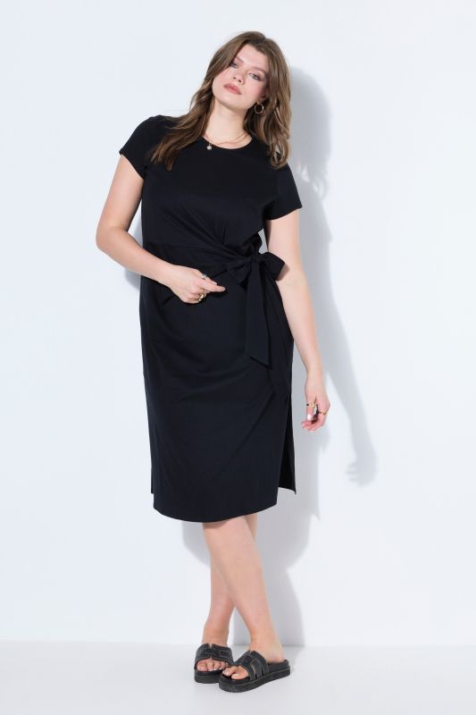 Robe midi en jersey évasée, drapé