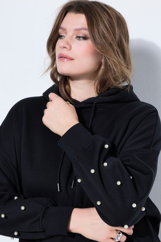 Sweat à capuche, coupe oversize, perles décoratives, capuche