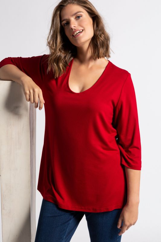 T-shirt avec col en V et manches 3/4 - doublé sur le devant