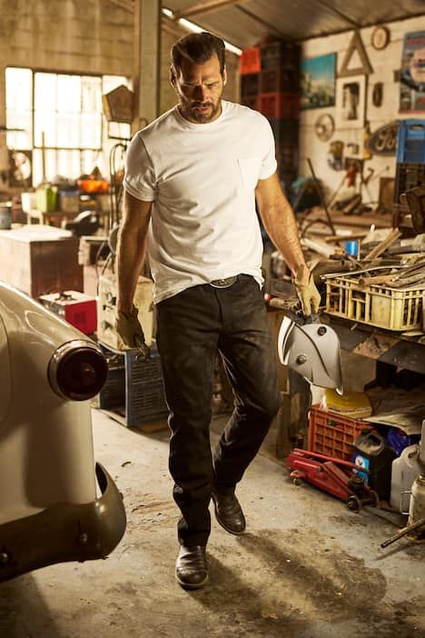 Pantalon regular Fit 5 poches en cuir de buffle