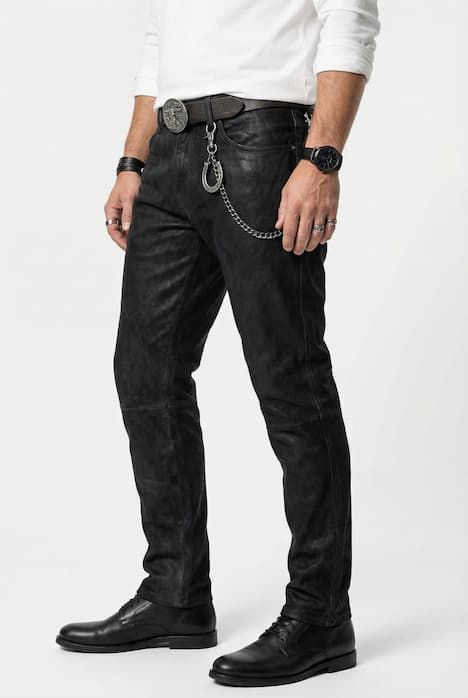 Pantalon regular Fit 5 poches en cuir de buffle