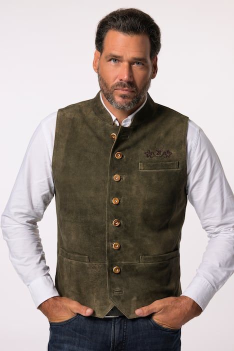 Gilet traditionnel JP 1880, en cuir suédé de chèvre, col Mao - jusqu'au 72