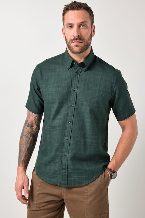 Chemise à carreaux JP 1880, manches courtes et col à pointes boutonnées, coupe Modern Fit - jusqu'au 8 XL