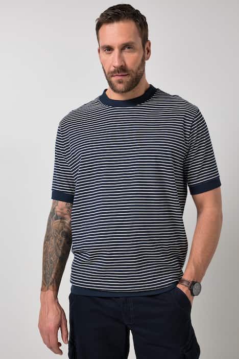 T-shirt JP 1880 à rayures. Manches courtes et coupe ventre confort - jusqu'au 8 XL