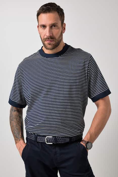 T-shirt JP 1880 à rayures. Manches courtes et coupe ventre confort - jusqu'au 8 XL