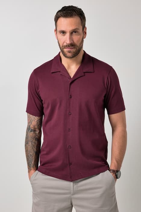 Chemise JP 1880 en jersey, manches courtes et col cubain, coupe Cuba-Fit - jusqu'au 8 XL