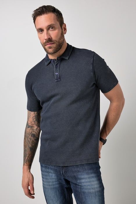 Polo JP 1880 à manches courtes, tissu gaufré, style vintage - jusqu'au 8 XL