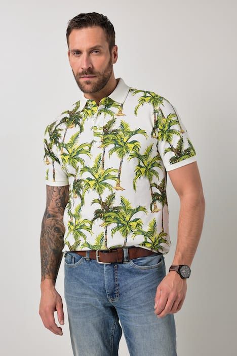 Polo JP 1880 en tissu piqué, manches courtes et imprimé all-over - jusqu'au 8 XL