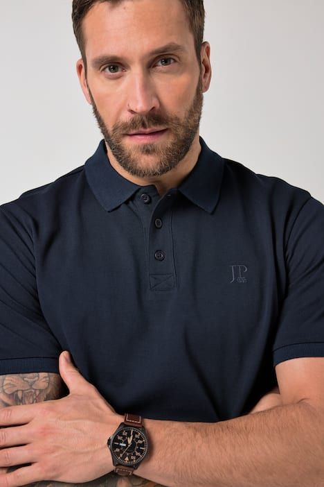 Polo JP 1880 à manches courtes, tissu piqué, imprimé sur le pied de col - jusqu'au 8 XL