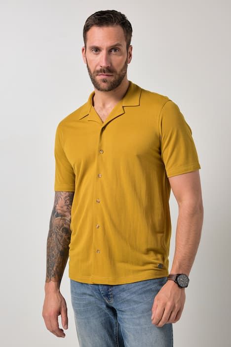 Chemise JP1880 finition FLEXNAMIC® aspect soie, manches courtes, col cubain et coupe Cuba-Fit - jusqu'au 8 XL