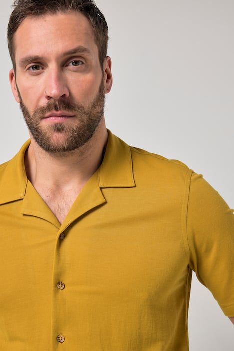 Chemise JP1880 finition FLEXNAMIC® aspect soie, manches courtes, col cubain et coupe Cuba-Fit - jusqu'au 8 XL