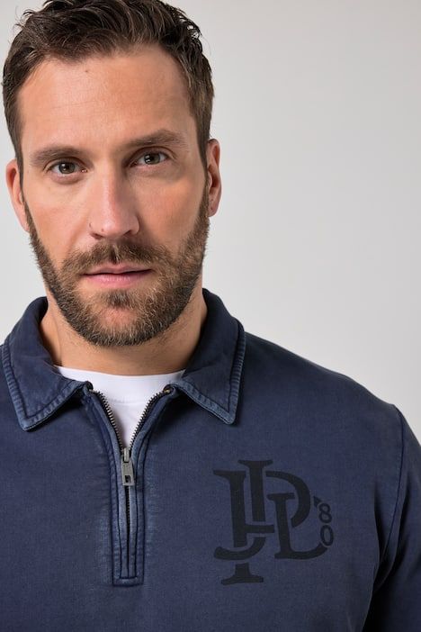 Sweat-shirt JP1880, col polo, fermeture et imprimé poitrine - jusqu'au 8 XL