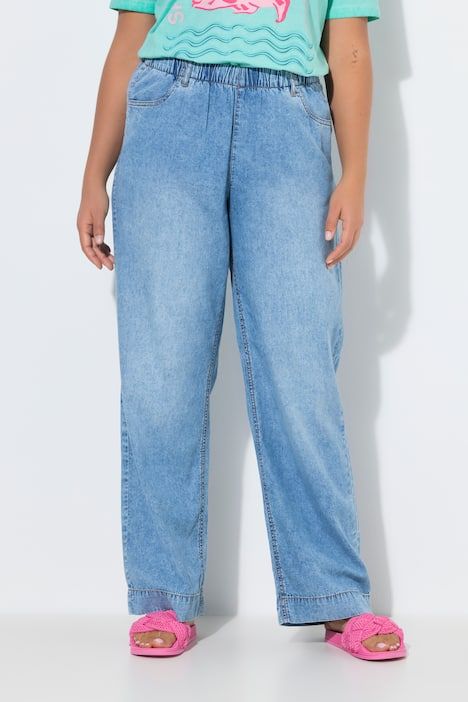 Denim léger, coupe large, ceinture élastiquée